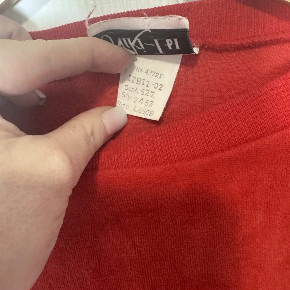 vintage Niki-Lu 50s 60s fuzzy material Velour‎ red sweater Large 16-18